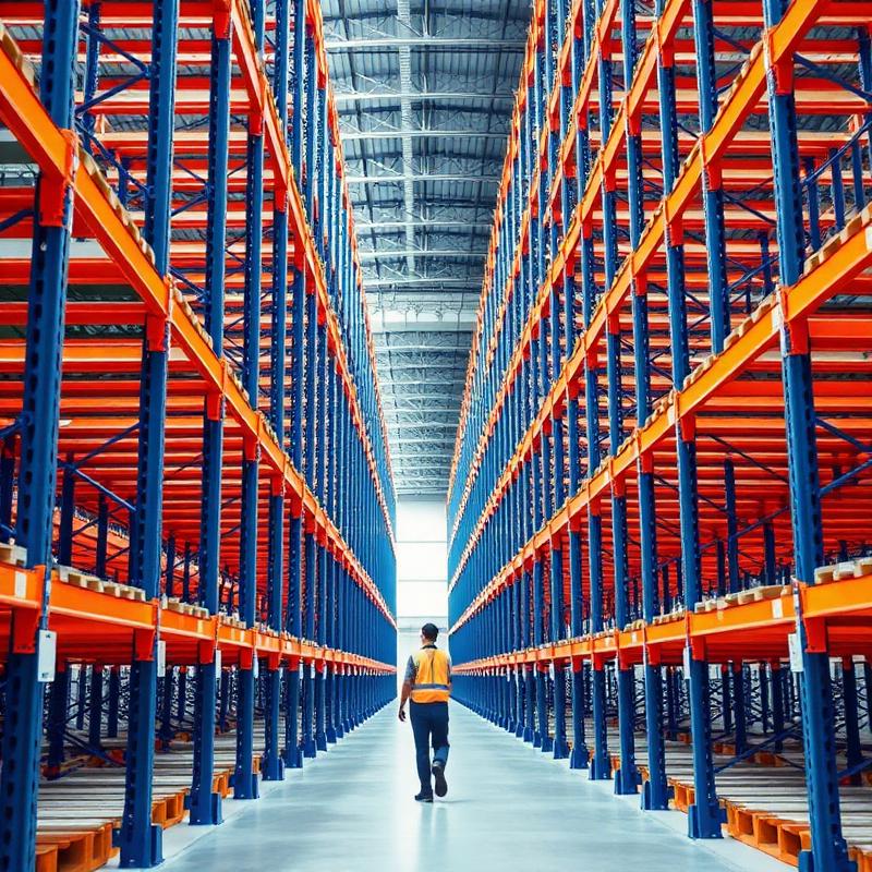 Rows of installed pallet racking in a warehouse